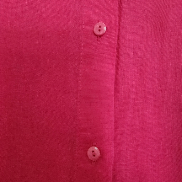 Eileen Fisher Lagenlook Fuchsia Long Sleeve Button-Up Linen Tunic Blouse Sz S - Picture 7 of 12